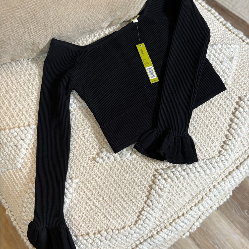 Black Ribbed Off-Shoulder Top